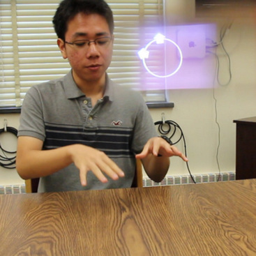 A head mounted display showing direction of speakers in a group conversation